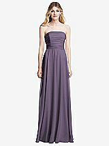 Front View Thumbnail - Lavender Shirred Bodice Strapless Chiffon Maxi Dress with Optional Straps