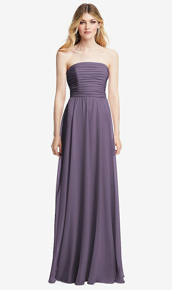 Front View - Lavender Shirred Bodice Strapless Chiffon Maxi Dress with Optional Straps