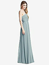 Side View Thumbnail - Morning Sky Shirred Bodice Strapless Chiffon Maxi Dress with Optional Straps