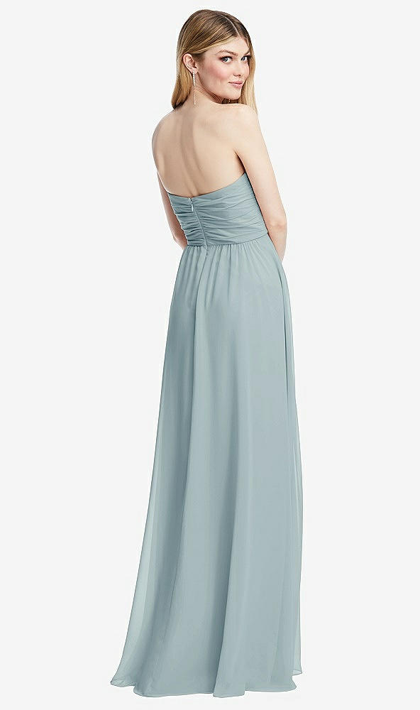 Back View - Morning Sky Shirred Bodice Strapless Chiffon Maxi Dress with Optional Straps