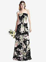 Alt View 1 Thumbnail - Noir Garden Shirred Bodice Strapless Chiffon Maxi Dress with Optional Straps