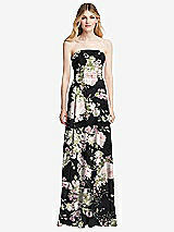 Front View Thumbnail - Noir Garden Shirred Bodice Strapless Chiffon Maxi Dress with Optional Straps