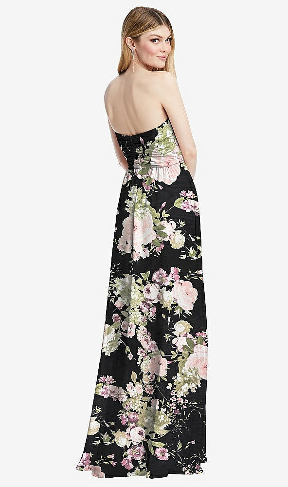 Back View - Noir Garden Shirred Bodice Strapless Chiffon Maxi Dress with Optional Straps