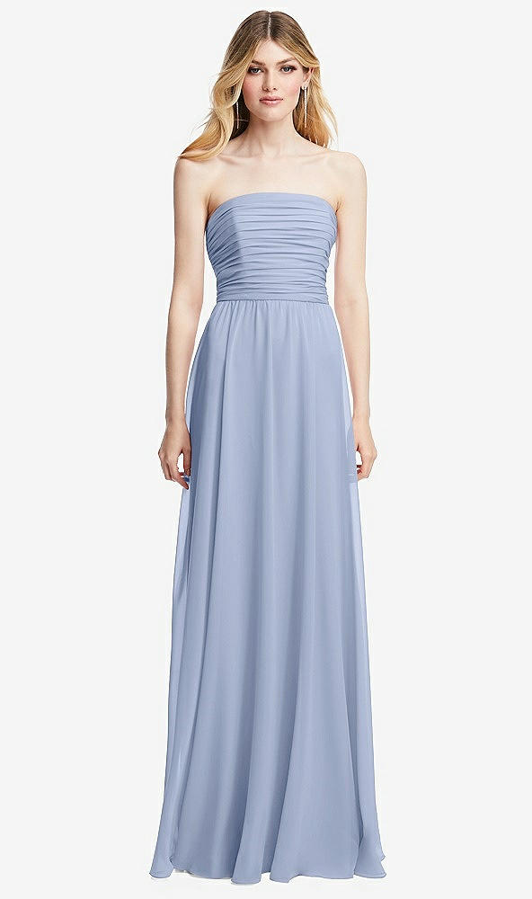 Front View - Sky Blue Shirred Bodice Strapless Chiffon Maxi Dress with Optional Straps