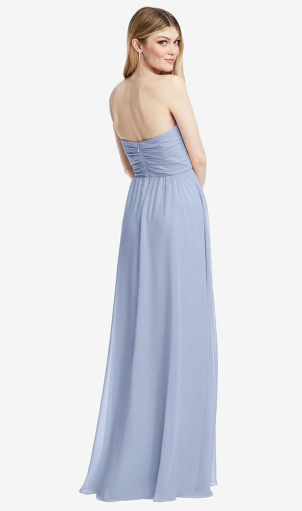 Back View - Sky Blue Shirred Bodice Strapless Chiffon Maxi Dress with Optional Straps