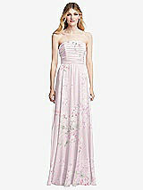 Front View Thumbnail - Watercolor Print Shirred Bodice Strapless Chiffon Maxi Dress with Optional Straps