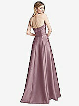 Rear View Thumbnail - Dusty Rose Strapless Bias Cuff Bodice Satin Gown with Pockets