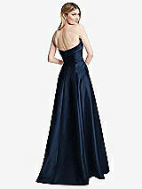Rear View Thumbnail - Midnight Navy Strapless Bias Cuff Bodice Satin Gown with Pockets