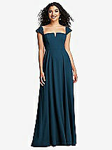 Alt View 1 Thumbnail - Atlantic Blue Off-the-Shoulder Pleated Cap Sleeve A-line Maxi Dress
