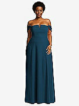 Alt View 2 Thumbnail - Atlantic Blue Off-the-Shoulder Pleated Cap Sleeve A-line Maxi Dress