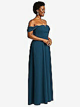 Alt View 3 Thumbnail - Atlantic Blue Off-the-Shoulder Pleated Cap Sleeve A-line Maxi Dress