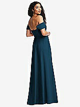 Rear View Thumbnail - Atlantic Blue Off-the-Shoulder Pleated Cap Sleeve A-line Maxi Dress