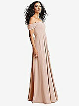 Side View Thumbnail - Cameo Off-the-Shoulder Pleated Cap Sleeve A-line Maxi Dress
