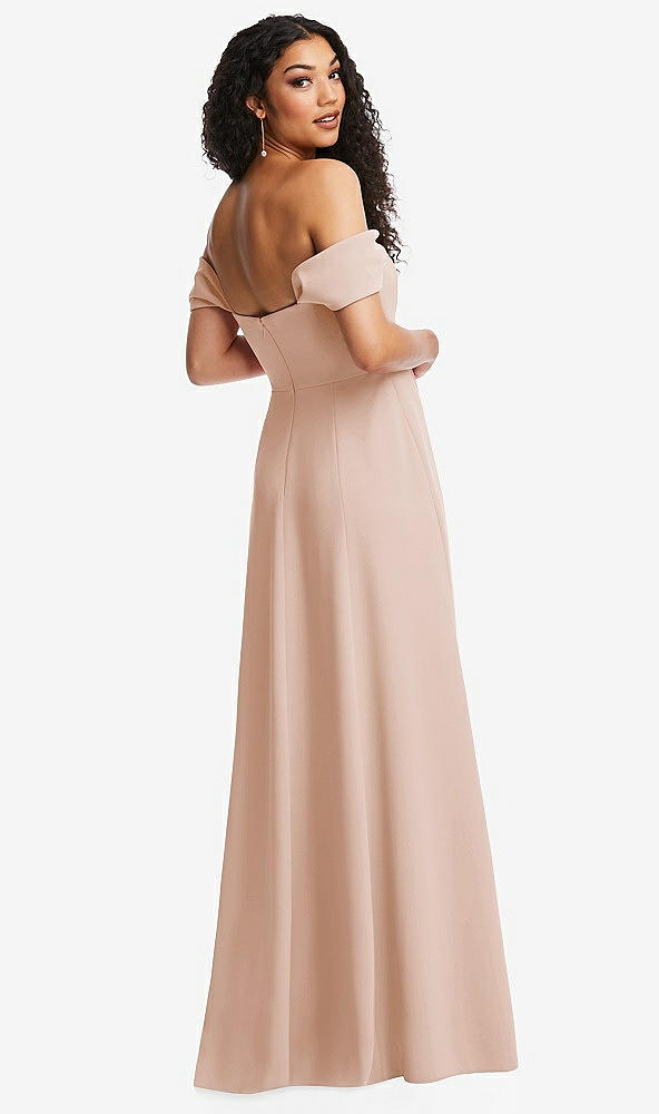 Back View - Cameo Off-the-Shoulder Pleated Cap Sleeve A-line Maxi Dress