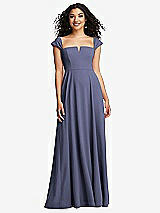 Alt View 1 Thumbnail - French Blue Off-the-Shoulder Pleated Cap Sleeve A-line Maxi Dress