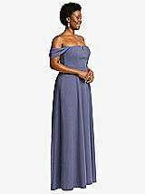 Alt View 3 Thumbnail - French Blue Off-the-Shoulder Pleated Cap Sleeve A-line Maxi Dress
