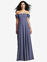 Front View Thumbnail - French Blue Off-the-Shoulder Pleated Cap Sleeve A-line Maxi Dress
