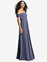Side View Thumbnail - French Blue Off-the-Shoulder Pleated Cap Sleeve A-line Maxi Dress