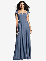 Alt View 1 Thumbnail - Larkspur Blue Off-the-Shoulder Pleated Cap Sleeve A-line Maxi Dress