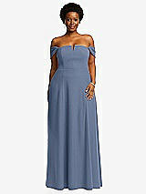 Alt View 2 Thumbnail - Larkspur Blue Off-the-Shoulder Pleated Cap Sleeve A-line Maxi Dress