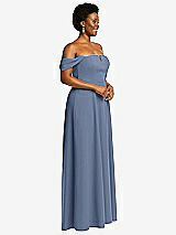 Alt View 3 Thumbnail - Larkspur Blue Off-the-Shoulder Pleated Cap Sleeve A-line Maxi Dress