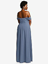 Alt View 4 Thumbnail - Larkspur Blue Off-the-Shoulder Pleated Cap Sleeve A-line Maxi Dress