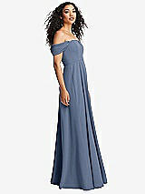 Side View Thumbnail - Larkspur Blue Off-the-Shoulder Pleated Cap Sleeve A-line Maxi Dress