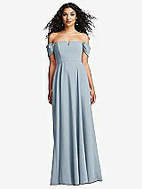 Front View Thumbnail - Mist Off-the-Shoulder Pleated Cap Sleeve A-line Maxi Dress