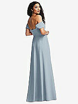 Rear View Thumbnail - Mist Off-the-Shoulder Pleated Cap Sleeve A-line Maxi Dress