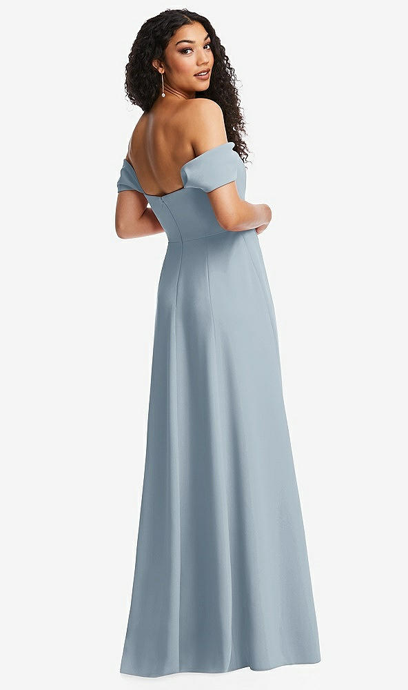 Back View - Mist Off-the-Shoulder Pleated Cap Sleeve A-line Maxi Dress
