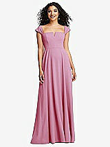 Alt View 1 Thumbnail - Powder Pink Off-the-Shoulder Pleated Cap Sleeve A-line Maxi Dress