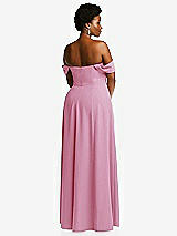 Alt View 4 Thumbnail - Powder Pink Off-the-Shoulder Pleated Cap Sleeve A-line Maxi Dress