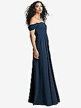 Side View Thumbnail - Sofia Blue Off-the-Shoulder Pleated Cap Sleeve A-line Maxi Dress