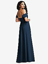 Rear View Thumbnail - Sofia Blue Off-the-Shoulder Pleated Cap Sleeve A-line Maxi Dress