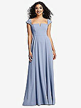 Alt View 1 Thumbnail - Sky Blue Off-the-Shoulder Pleated Cap Sleeve A-line Maxi Dress