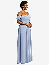 Alt View 3 Thumbnail - Sky Blue Off-the-Shoulder Pleated Cap Sleeve A-line Maxi Dress