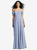 Front View Thumbnail - Sky Blue Off-the-Shoulder Pleated Cap Sleeve A-line Maxi Dress