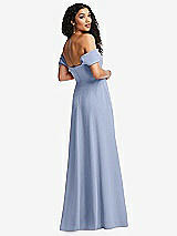 Rear View Thumbnail - Sky Blue Off-the-Shoulder Pleated Cap Sleeve A-line Maxi Dress