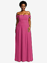 Alt View 2 Thumbnail - Tea Rose Off-the-Shoulder Pleated Cap Sleeve A-line Maxi Dress