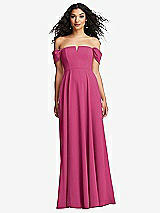 Front View Thumbnail - Tea Rose Off-the-Shoulder Pleated Cap Sleeve A-line Maxi Dress