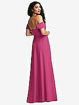 Rear View Thumbnail - Tea Rose Off-the-Shoulder Pleated Cap Sleeve A-line Maxi Dress