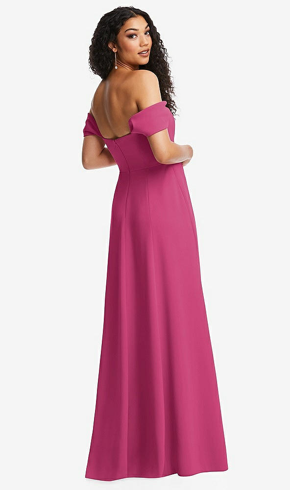 Back View - Tea Rose Off-the-Shoulder Pleated Cap Sleeve A-line Maxi Dress