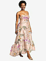 Alt View 2 Thumbnail - Butterfly Botanica Pink Sand Strapless Floral High-Low Ruffle Hem Maxi Dress with Pockets