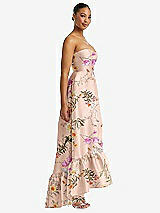 Side View Thumbnail - Butterfly Botanica Pink Sand Strapless Floral High-Low Ruffle Hem Maxi Dress with Pockets