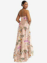 Rear View Thumbnail - Butterfly Botanica Pink Sand Strapless Floral High-Low Ruffle Hem Maxi Dress with Pockets