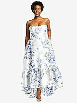 Alt View 1 Thumbnail - Cottage Rose Larkspur Strapless Floral High-Low Ruffle Hem Maxi Dress with Pockets