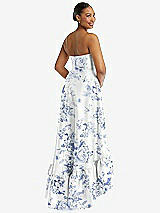 Rear View Thumbnail - Cottage Rose Larkspur Strapless Floral High-Low Ruffle Hem Maxi Dress with Pockets
