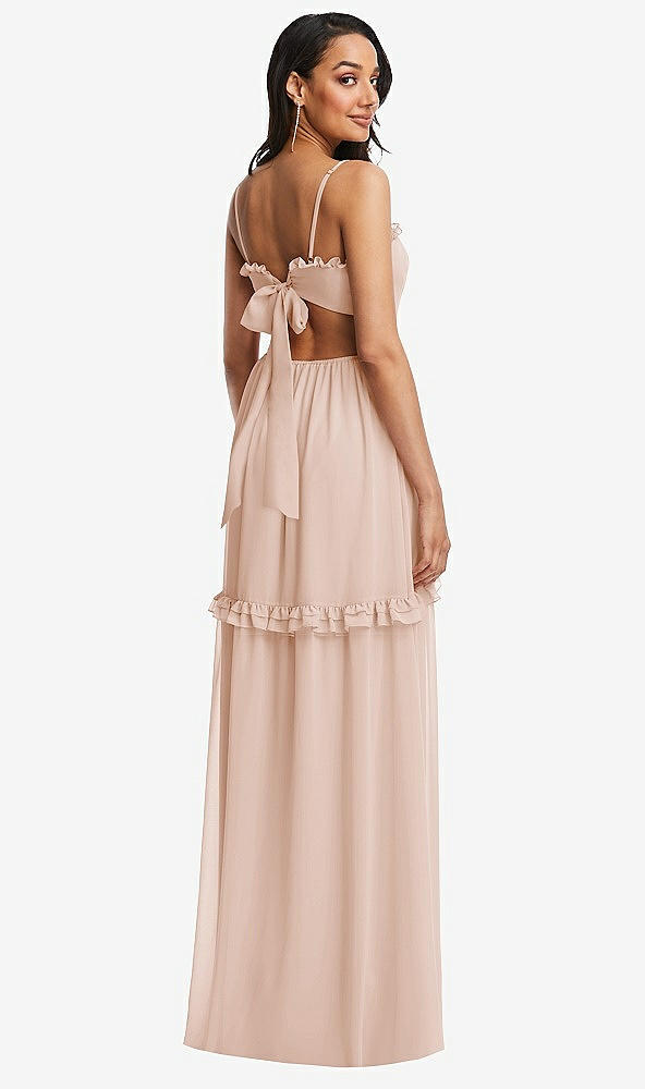 Back View - Cameo Ruffle-Trimmed Cutout Tie-Back Maxi Dress with Tiered Skirt