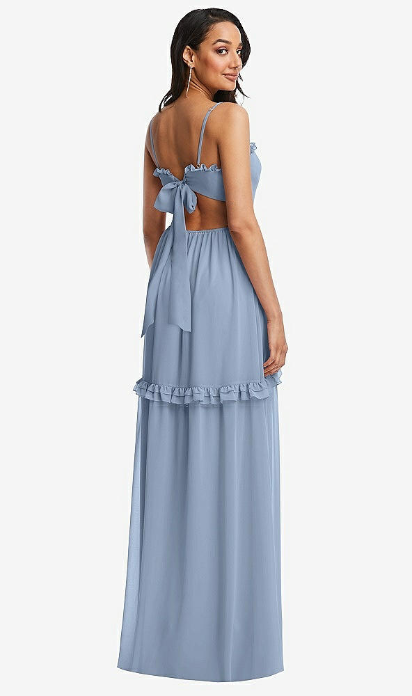 Back View - Cloudy Ruffle-Trimmed Cutout Tie-Back Maxi Dress with Tiered Skirt