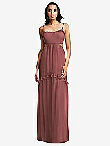 Front View Thumbnail - English Rose Ruffle-Trimmed Cutout Tie-Back Maxi Dress with Tiered Skirt